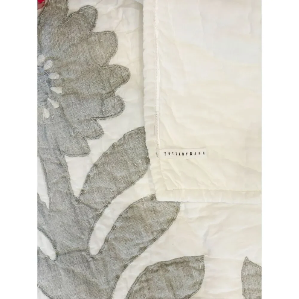 Pottery Barn Lilo 100% Cotton Quilt Grey White Full Country CottageCore